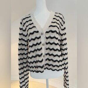3.1 Phillip Lim Black & Cream Wavy Stripe V-Neck Cardigan